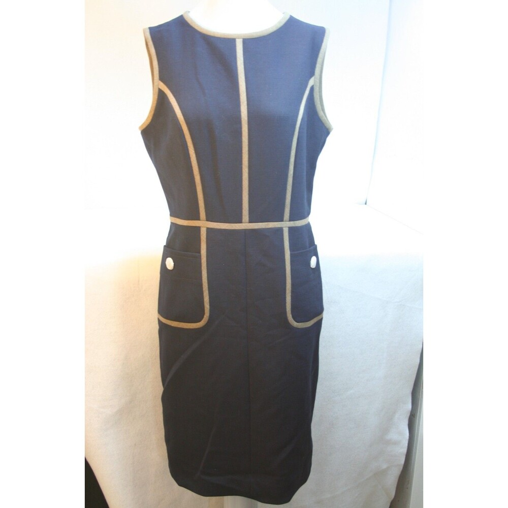 Tory Burch Womens Navy Blue Sleeveless Sheath Flora Dress Size 8 Work Office NWT